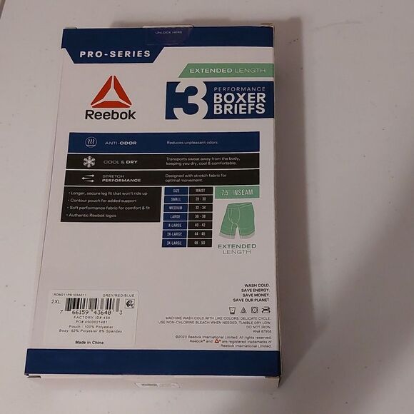 Reebok Pro Seriez 3-Pack Extended Lengths Performance Boxer Briefs Size 2XL - Picture 5 of 5
